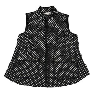 Croft & Barrow Womens Black White Geometric Quilted Zip Up Vest Large Pockets